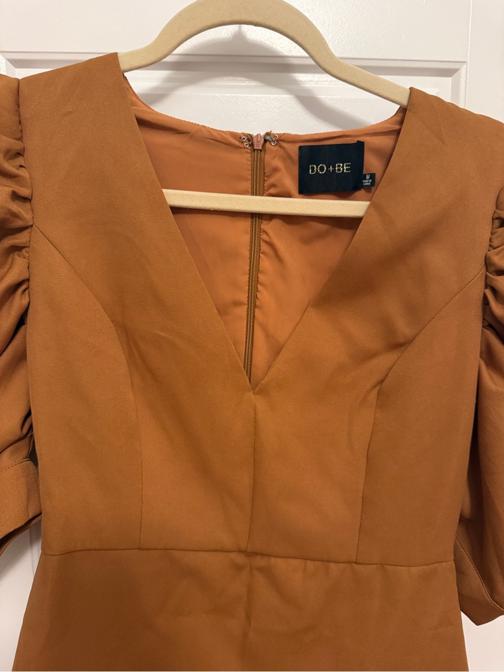 DO+BE Rust-Brown Puff Sleeve V-Neck Mini Dress - Picture 4 of 6